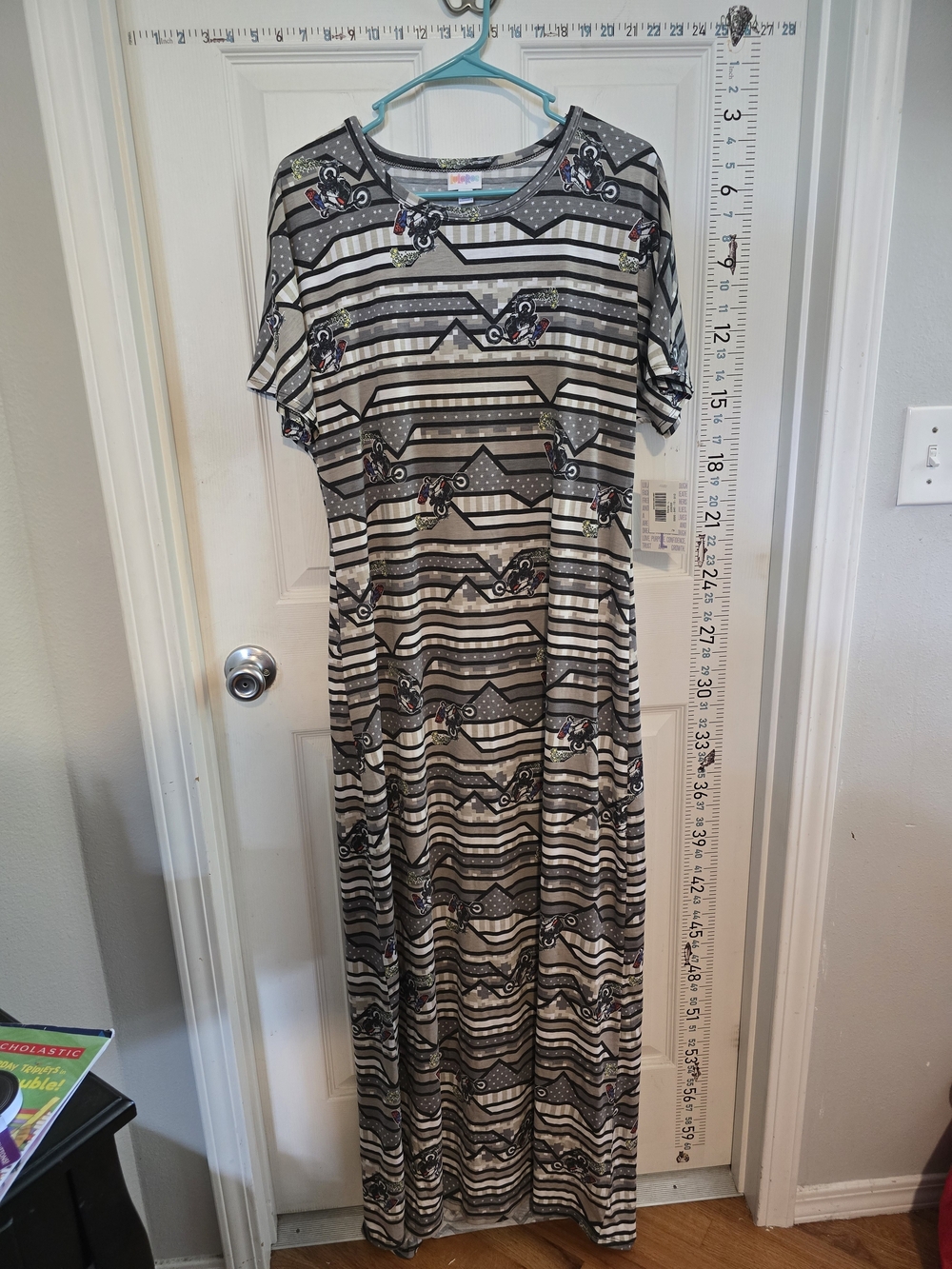 LuLaRoe Black and White Striped Maxi Dress with Accent Print
